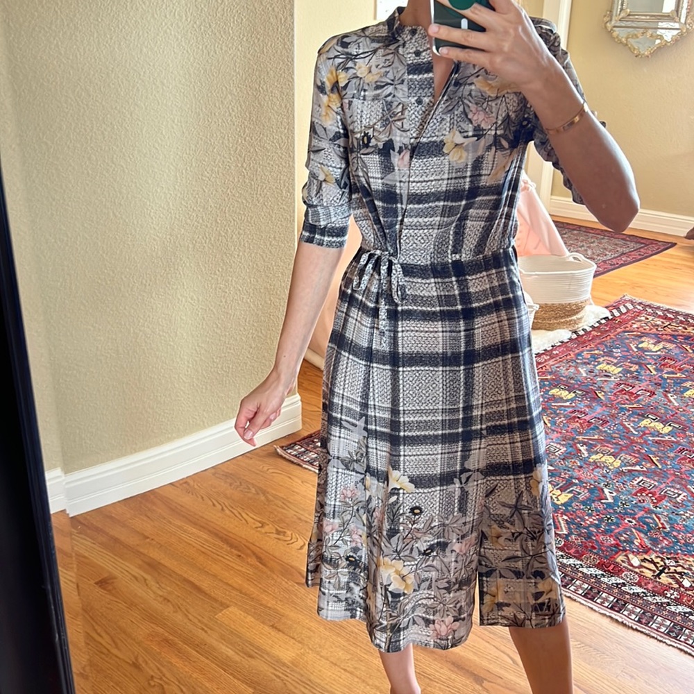 All Saints Gray and Yellow Midi Dress